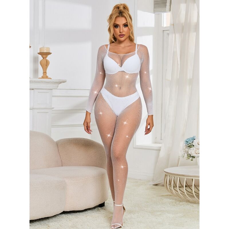 Subblime - 952396 Bodystocking de Rede com Diamantes Manga Comprida Branco Tamanho Único
