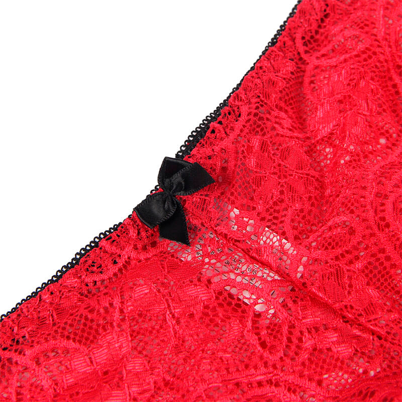 Subblime - 953898 Seiden- und Spitzen-Nachthemd + Slip Rot S/M