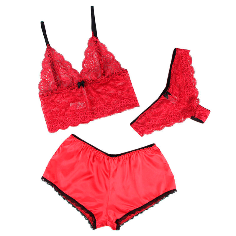 Subblime - 953904 Camisola de Seda e Renda + Calcinha Vermelha L/XL