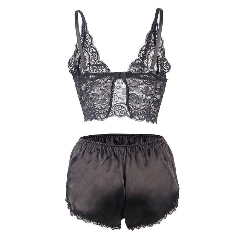 Subblime - 953911 Camisola de Seda e Renda + Calcinha Preta S/M