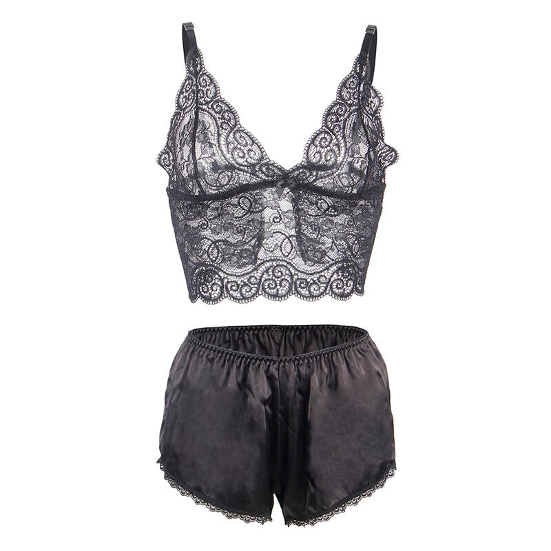 Subblime - 953911 Camisola de Seda e Renda + Calcinha Preta S/M