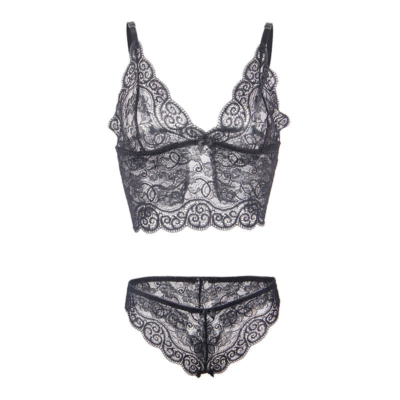 Subblime - 953928 Camisola de Seda e Renda + Calcinha Preta L/XL