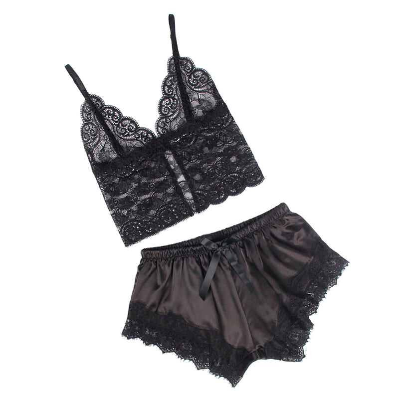 Subblime - 953942 Camisola de Seda Casual + Calça de Renda Preta L/XL