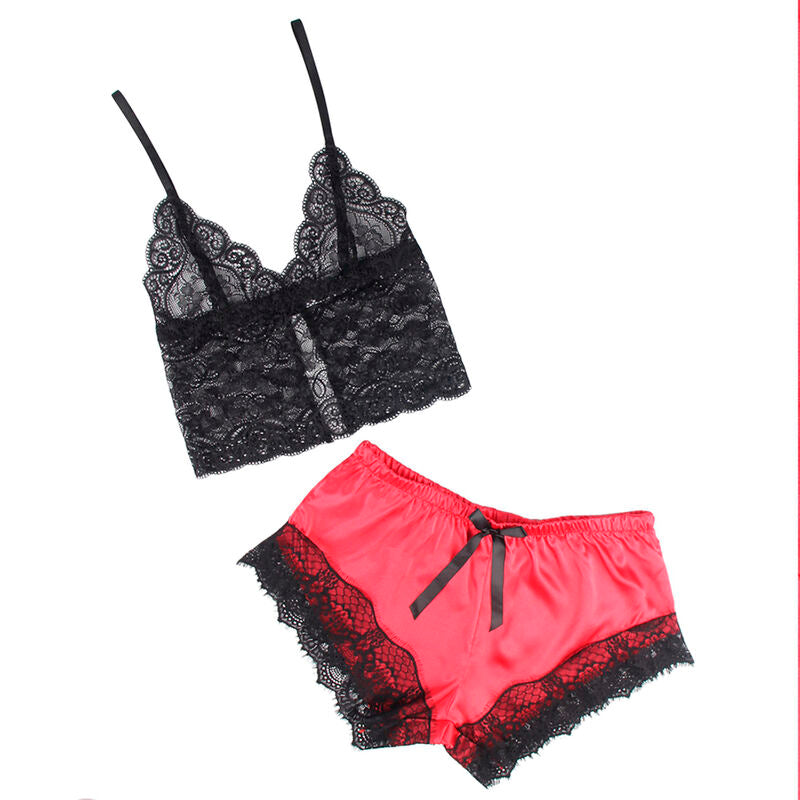 Subblime - 953966 Camisola de Seda Casual + Calça de Renda Preta/Vermelha L/XL
