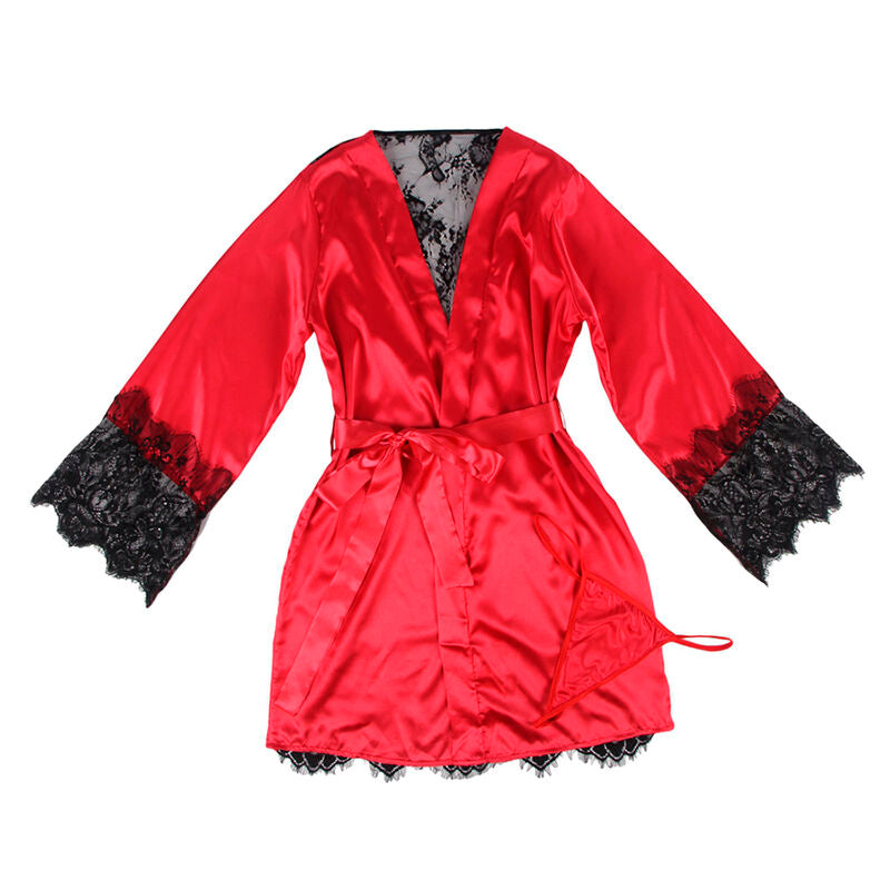 Subblime - 954017 Camisola de Renda Transparente Nas Costas + Tanga Vermelho/Preto S/M