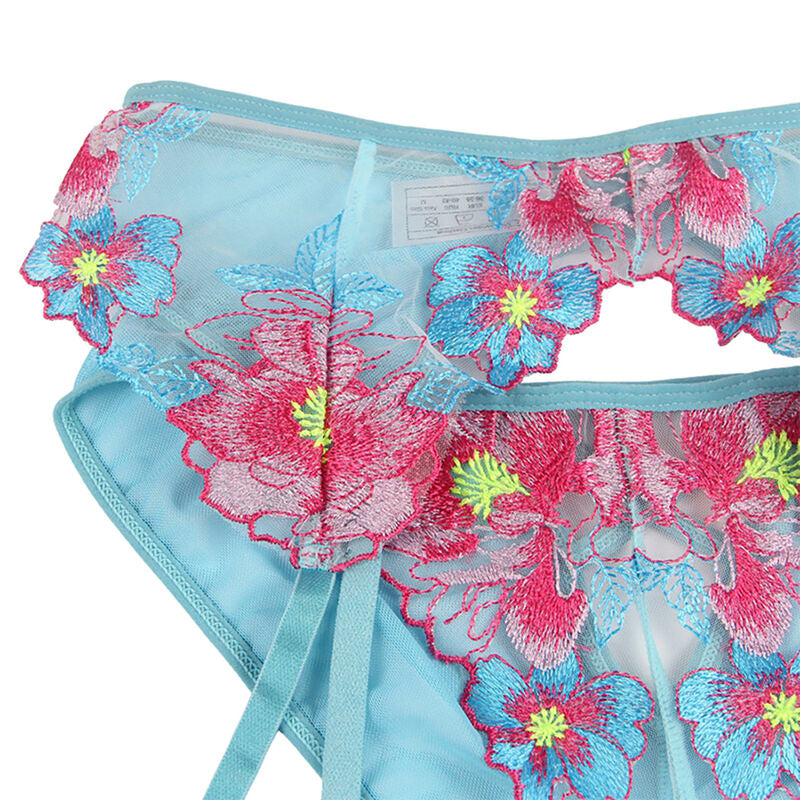 Subblime - 954109 Sutiã + Calcinha com Cinto-Liga Design Floral Azul S/M