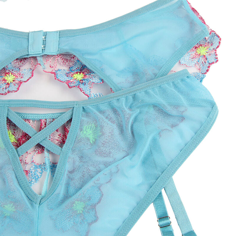 Subblime - 954109 Sutiã + Calcinha com Cinto-Liga Design Floral Azul S/M