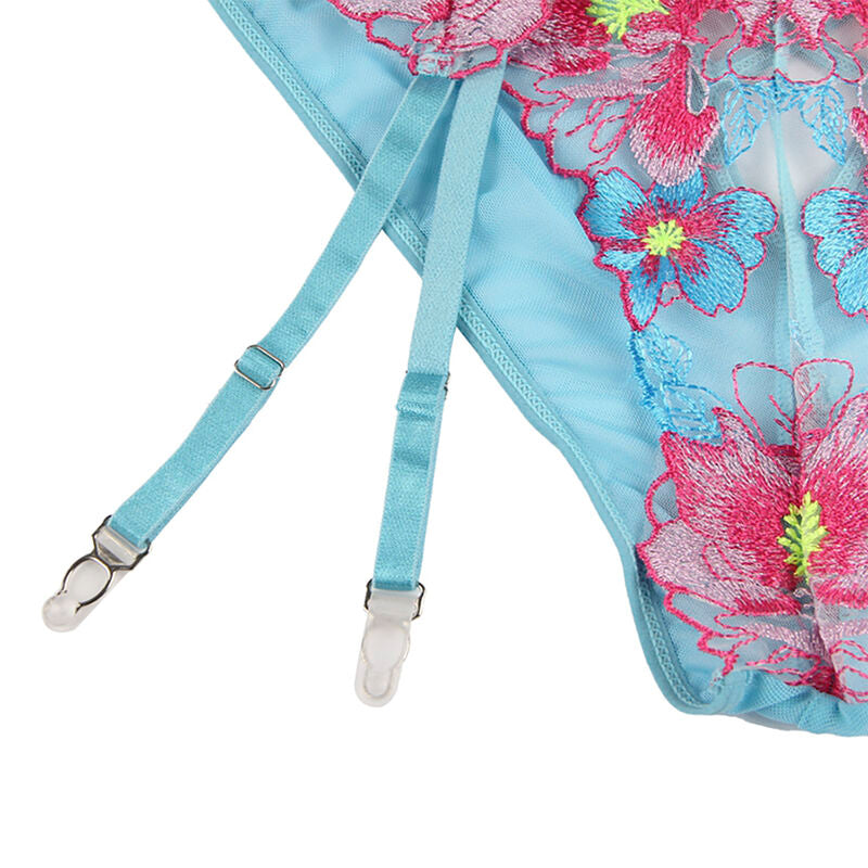 Subblime - 954116 Sutiã + Calcinha com Cinto-Liga Design Floral Azul L/XL