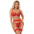 Subblime - 954338 Sutiã com Estampa de Coração + Tanga + Cinto-Liga Vermelho L/XL