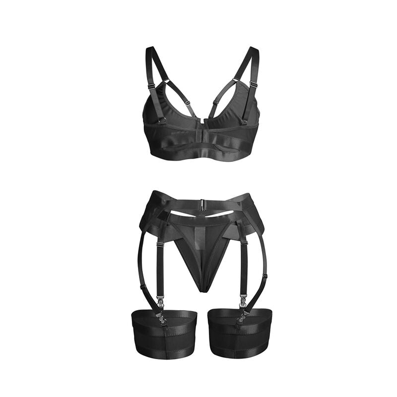 Subblime - 955236 Schwarzer Bondage-BH mit Strumpfhalter-Set S/M
