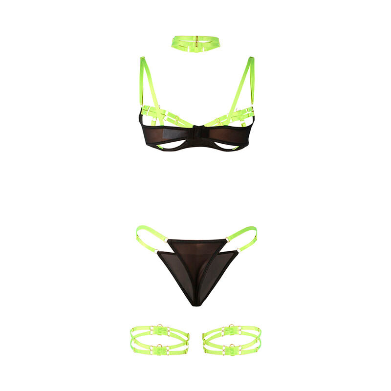 Subblime - 955281 Conjunto de Sutiã com Colar e Detalhes Nas Pernas Verde Fluorescente L/XL
