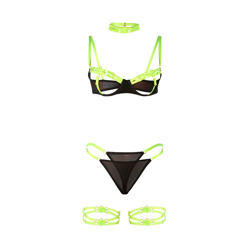 Subblime - 955281 Conjunto de Sutiã com Colar e Detalhes Nas Pernas Verde Fluorescente L/XL