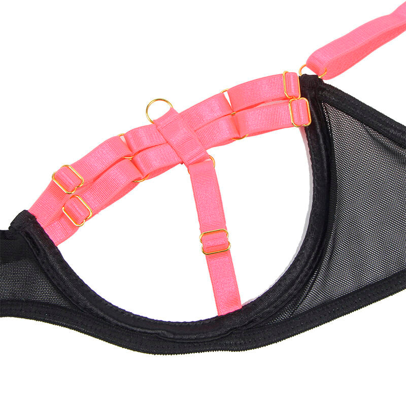 Subblime - 955304 BH-Set mit Halsband und Beindetails Neonrosa L/XL