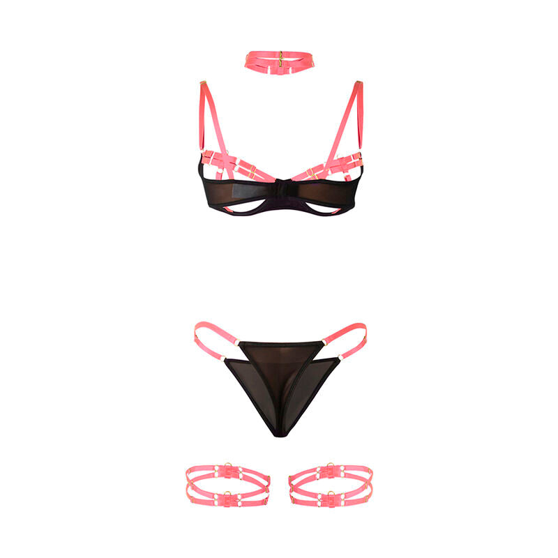 Subblime - 955304 BH-Set mit Halsband und Beindetails Neonrosa L/XL