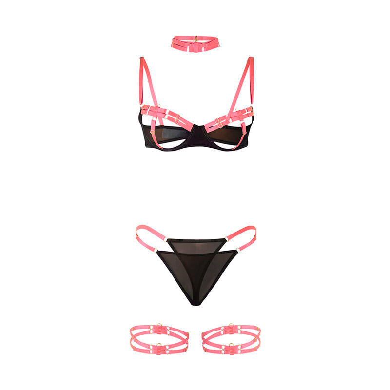 Subblime - 955304 BH-Set mit Halsband und Beindetails Neonrosa L/XL