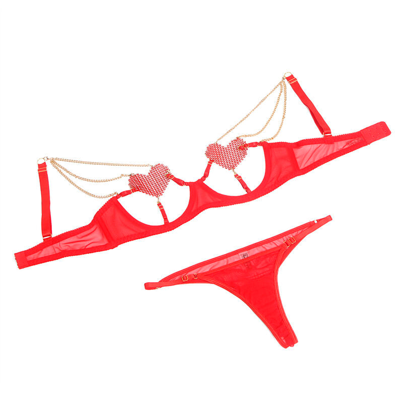 Subblime - 955526 BH-Set mit Ketten und Herz-Netzstoff Rot L/XL