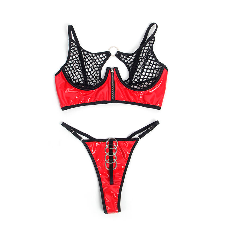 Subblime - 955533 Rotes Leder-BH-Set mit Netz-Reißverschluss S/M