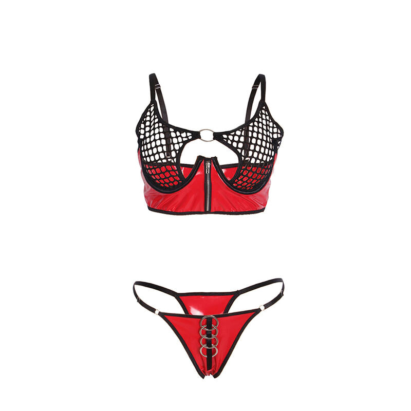 Subblime - 955533 Rotes Leder-BH-Set mit Netz-Reißverschluss S/M