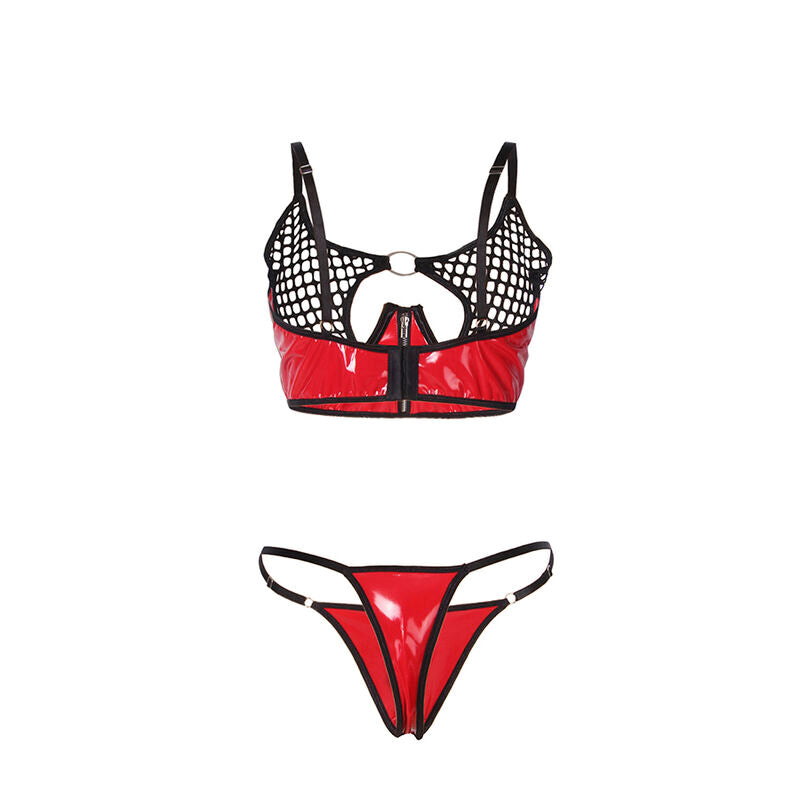 Subblime - 955540 Rotes Leder-BH-Set mit Netz-Reißverschluss L/XL