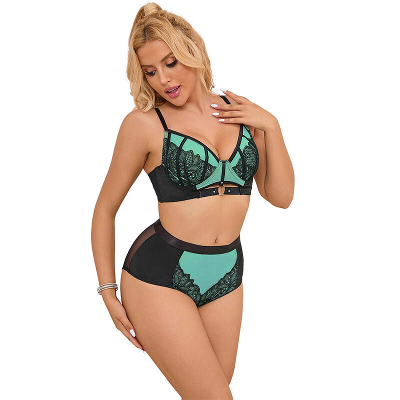 Subblime - 955557 Grünes Leder-BH-Set mit Netz-Reißverschluss S/M