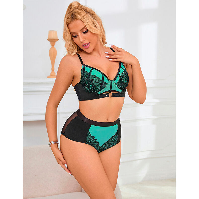 Subblime - 955564 Grünes Leder-BH-Set mit Netzreißverschluss L/XL