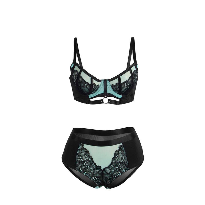 Subblime - 955564 Grünes Leder-BH-Set mit Netzreißverschluss L/XL