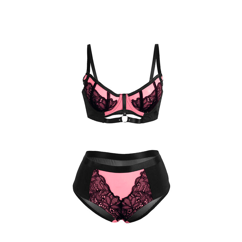Subblime - 955588 Grünes Leder-BH-Set mit rosa Netz-Reißverschluss L/XL