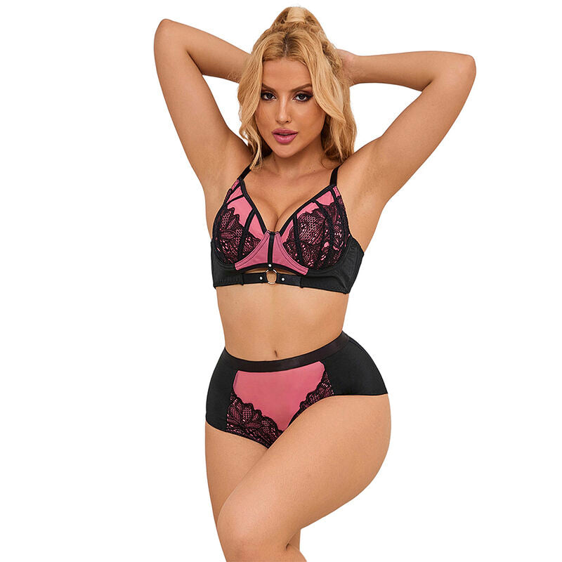 Subblime - 955588 Grünes Leder-BH-Set mit rosa Netz-Reißverschluss L/XL