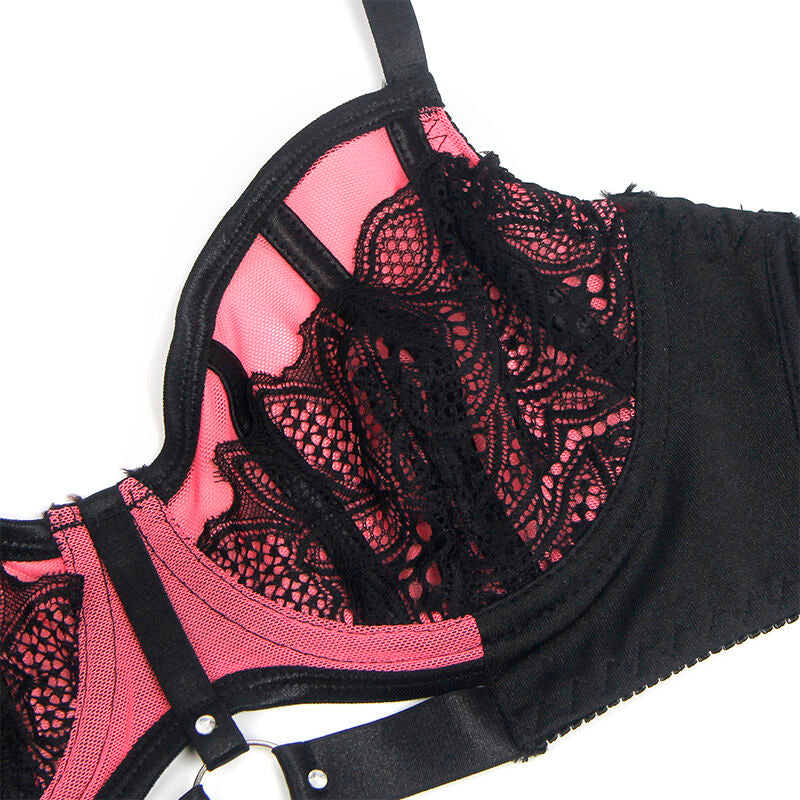 Subblime - 955588 Grünes Leder-BH-Set mit rosa Netz-Reißverschluss L/XL