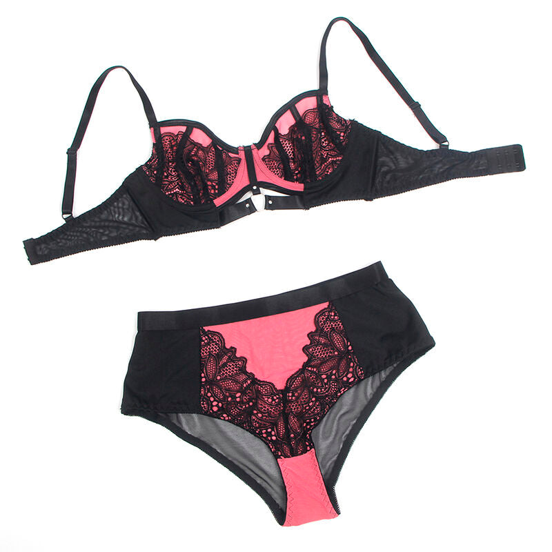 Subblime - 955588 Grünes Leder-BH-Set mit rosa Netz-Reißverschluss L/XL