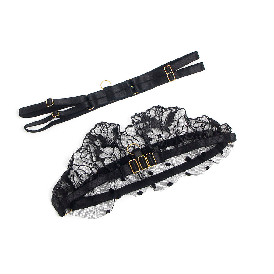 Subblime - 957483 Schwarzes Spitzen-BH- und Strumpfhalter-Set S/M