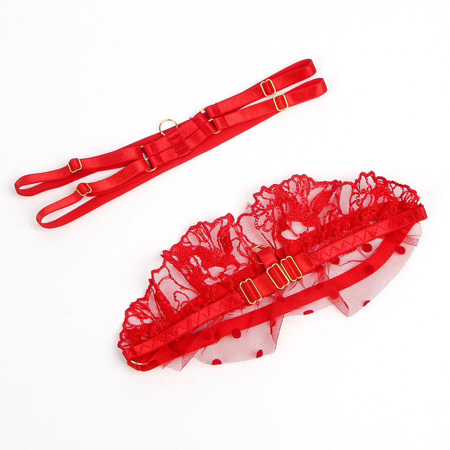 Subblime - 957506 Rotes Spitzen-BH- und Strumpfhalter-Set S/M