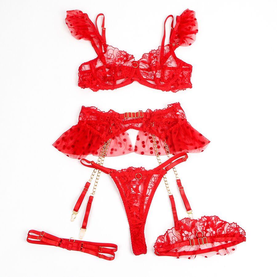Subblime - 957513 Conjunto de Sutiã e Liga de Renda Vermelho L/XL