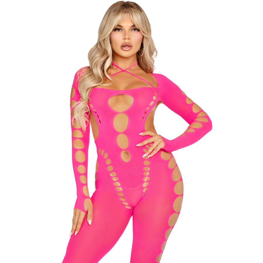 Leg Avenue – Rosa Bodystocking mit offenem Rücken, Einheitsgröße