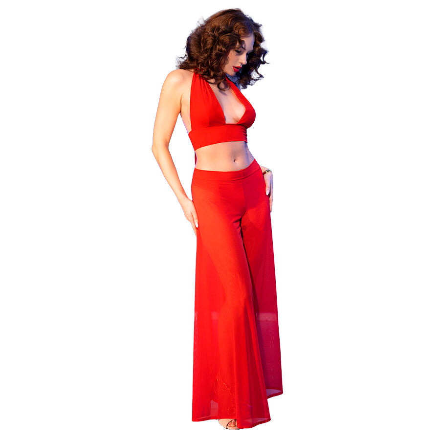 Chilirose - Cr 4857 Set aus roter Bluse und Hose Größe M