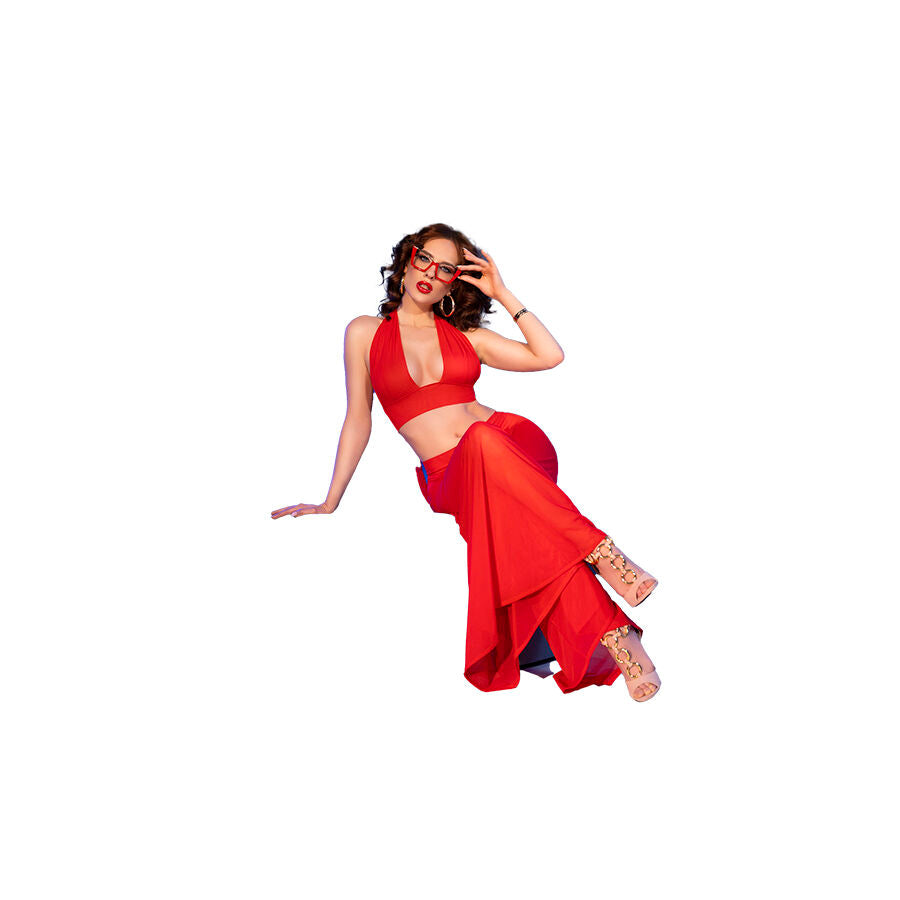Chilirose - Cr 4857 Set aus roter Bluse und Hose Größe M