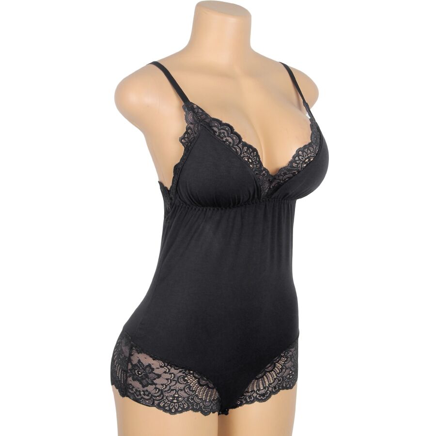 Subblime - Schwarzer Teddy mit Blumenmuster und Spitzendetail L/XL
