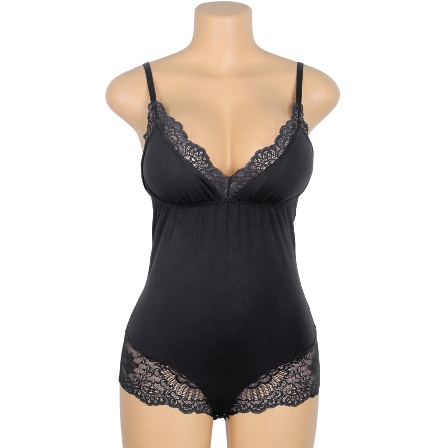 Subblime - Schwarzer Teddy mit Blumenmuster und Spitzendetail L/XL