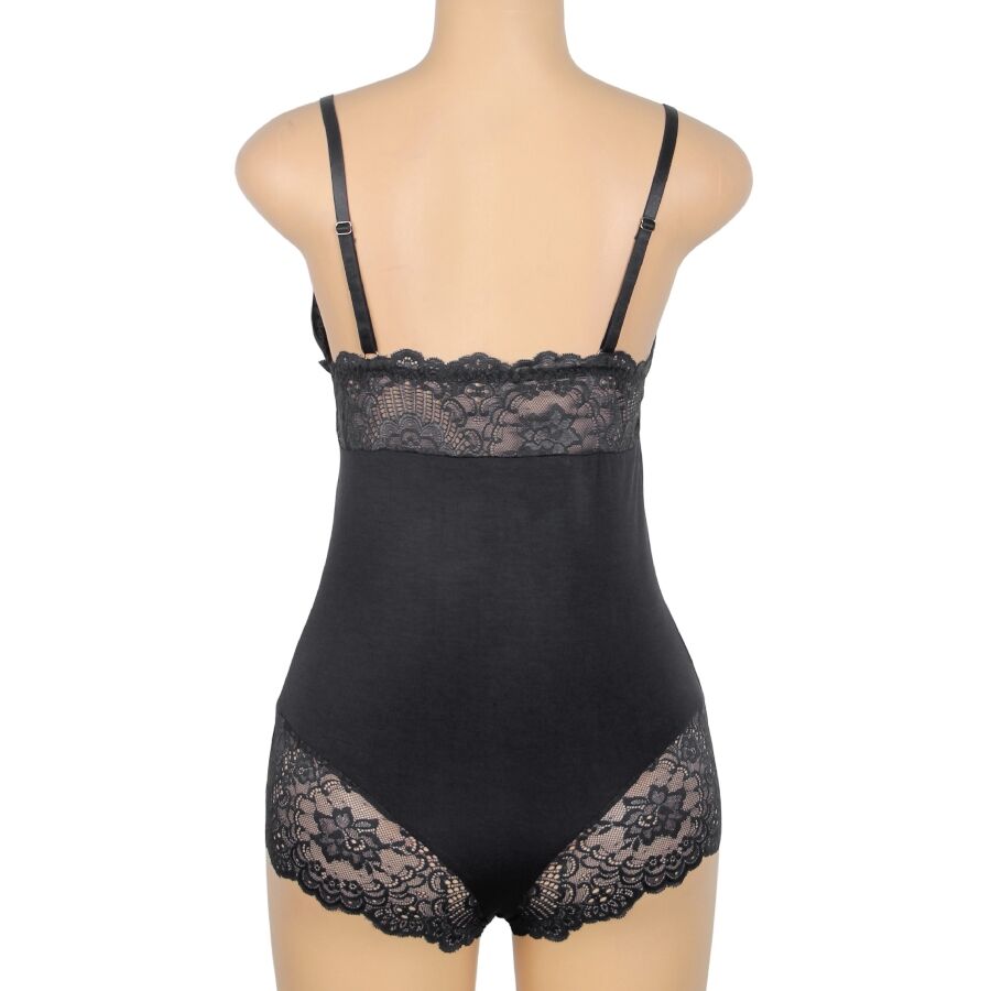 Subblime - Schwarzer Teddy mit Blumenmuster und Spitzendetail L/XL