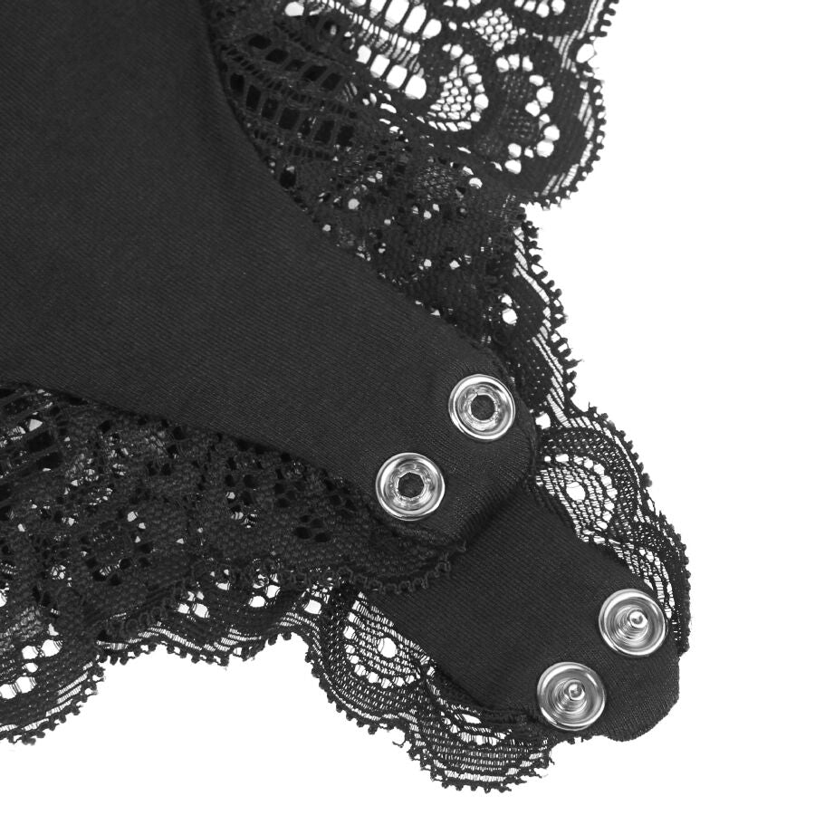 Subblime - Schwarzer Teddy mit Blumenmuster und Spitzendetail L/XL