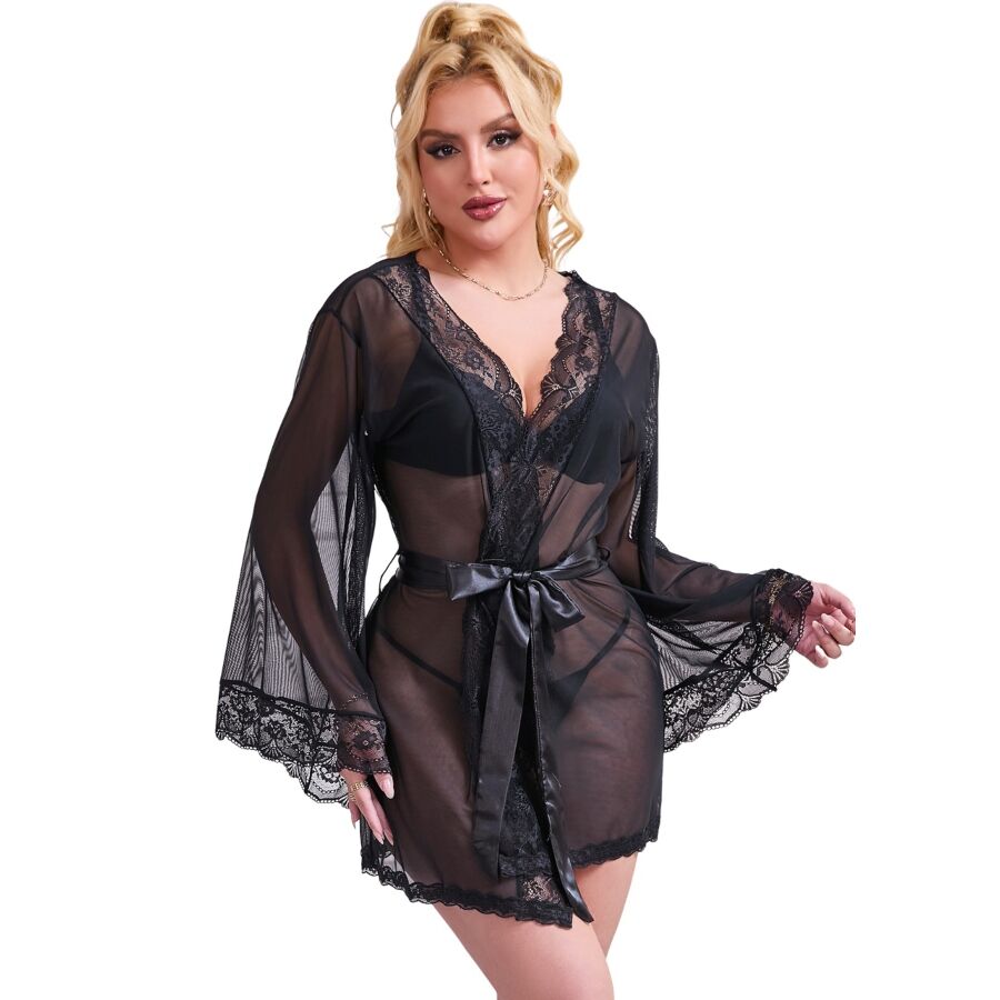 Subblime - Robe em Tecido Transparente com Detalhe de Renda Preto L/XL