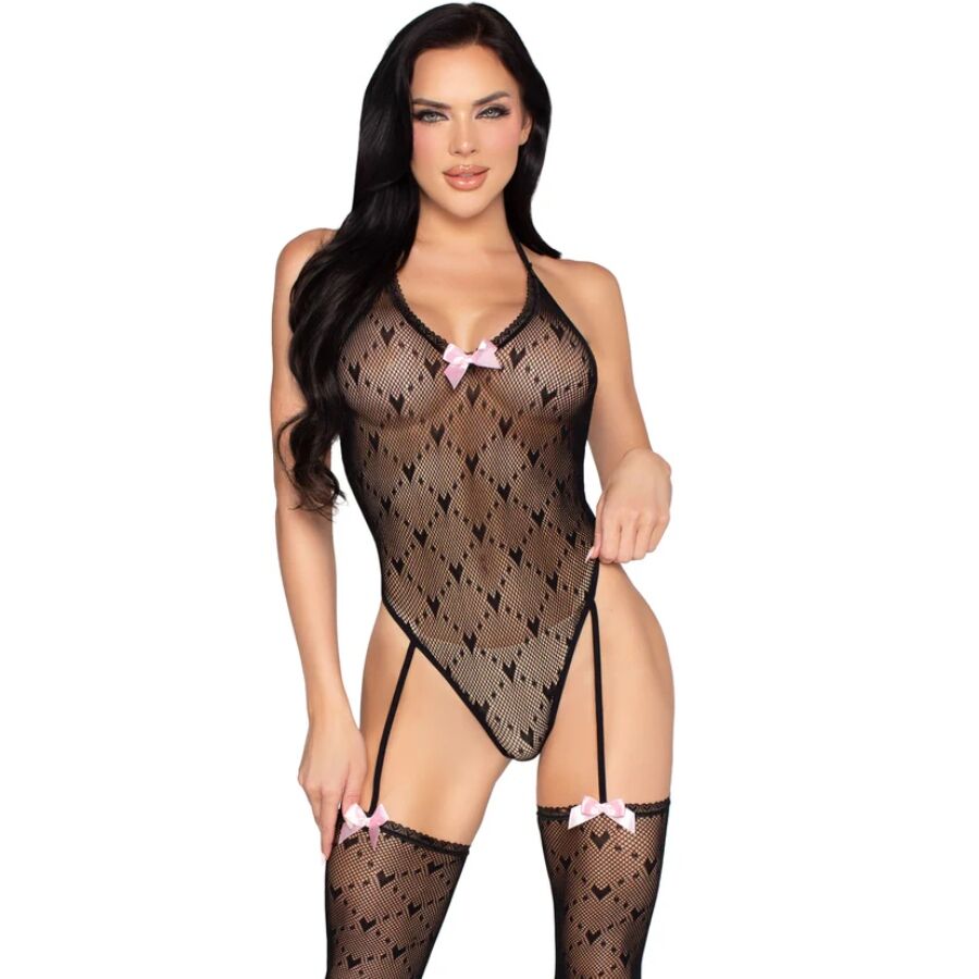 Leg Avenue - 89360 Body Aberto Nas Costas com Liga Preto - Tamanho Único
