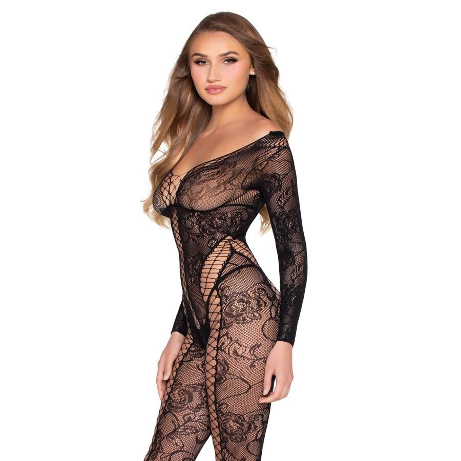 Leg Avenue - 89369 Spitzen- und Tüll-Overall Schwarz - Einheitsgröße
