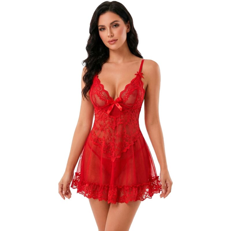 Livco Corsetti Fashion - Conjunto Nuit Camiseta + Calcinha Vermelha 2028 L/XL