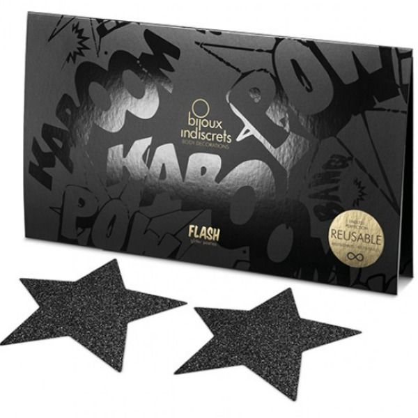 Bijoux - Indiscrets Black Star Flash Nipple Caps