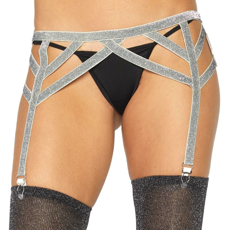 Leg Avenue - Cinto-Liga Elástico Prata Lurex Tamanho Único