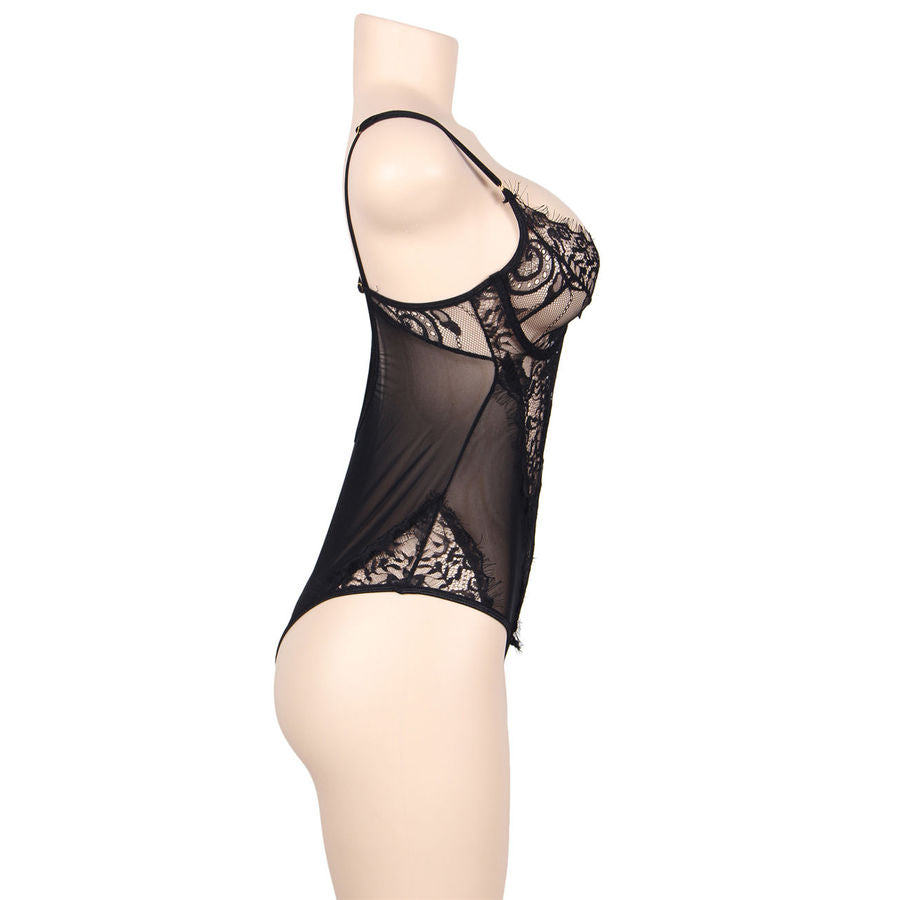 Subblime - Queen Plus Renda Floral e Peluche Preta Fringada
